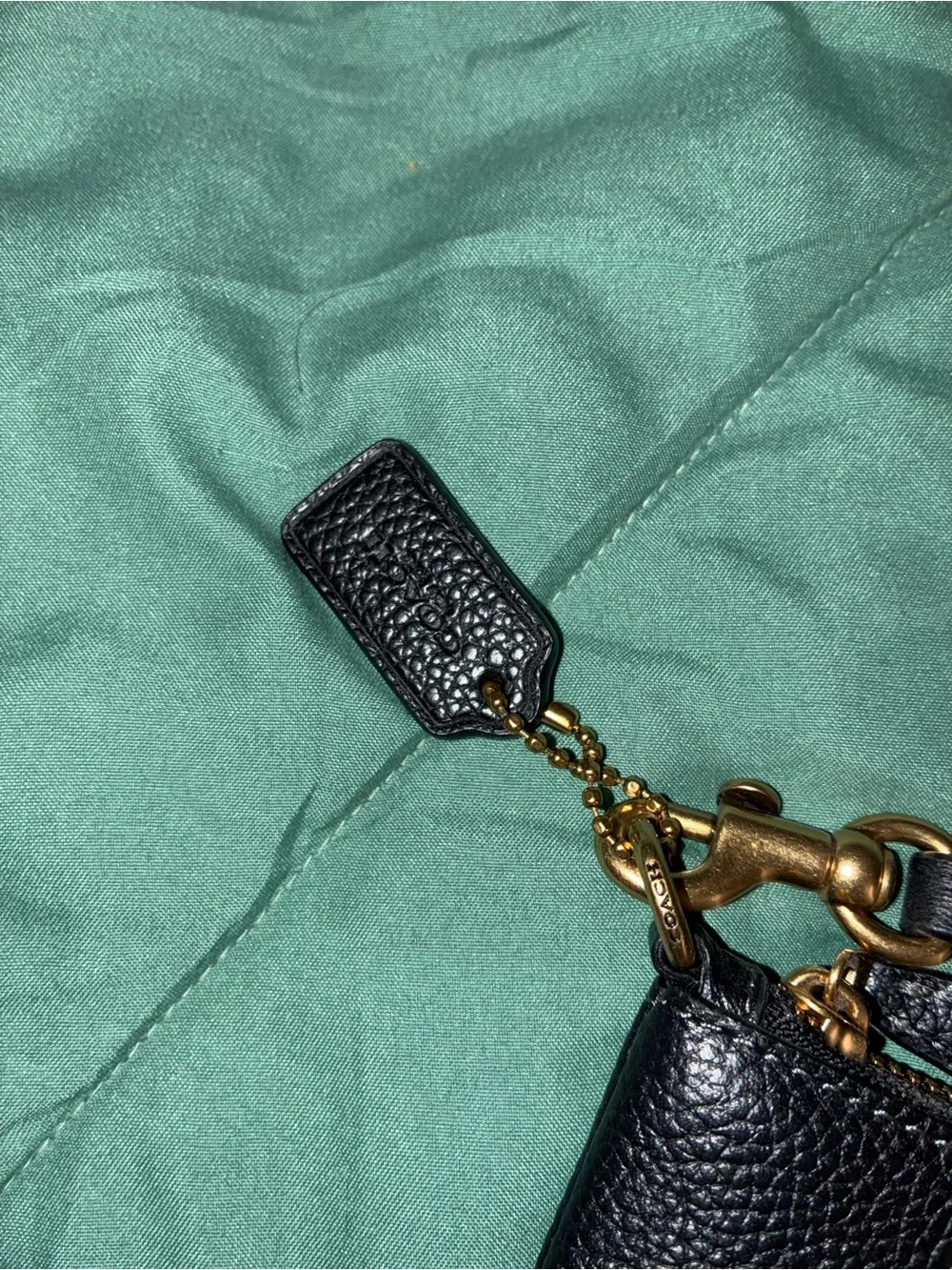 Coach Black Pebbled Leather Wristlet Phone Case with Gold Hardware